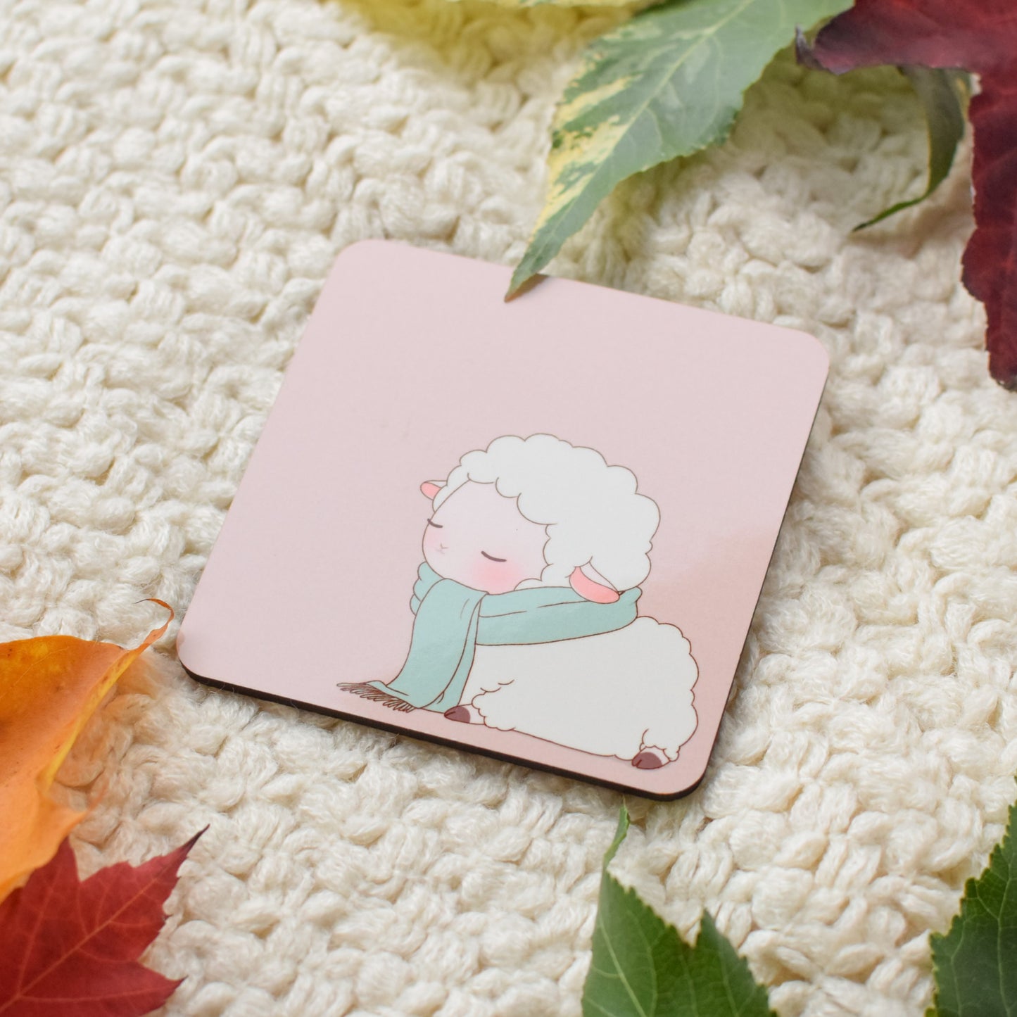 Cozy Sheep Wooden Coaster